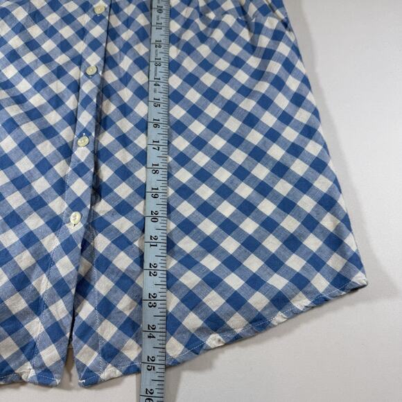 Vintage Talbots Linen Gingham Check Button Short Sleeve Blouse Top Blue Wms 8 - Picture 9 of 9